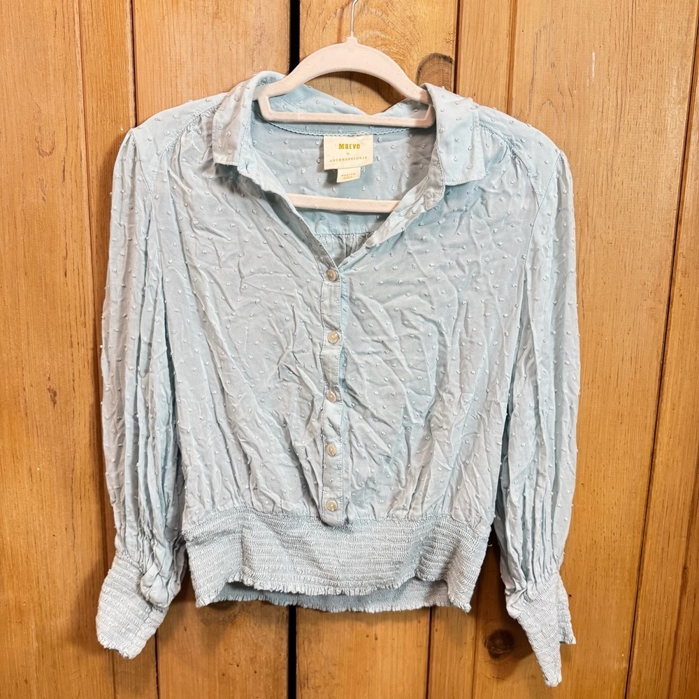 Maeve Scrunch Waist Long Sleeve Cropped Button Up Top